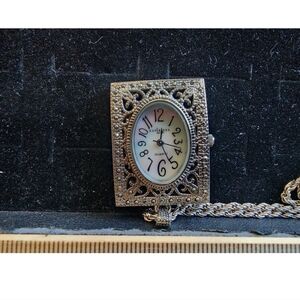 Vintage LA Express Women's Pendant Watch New Silver Tone Chain Filigree Case